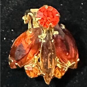 Vtg Juliana Gold Toned Orange & Amber Glass Clusters Clip-On Earrings Fashion